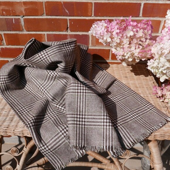 Handmade Brown White Plaid Large Wrap Scarf - Picture 10 of 10